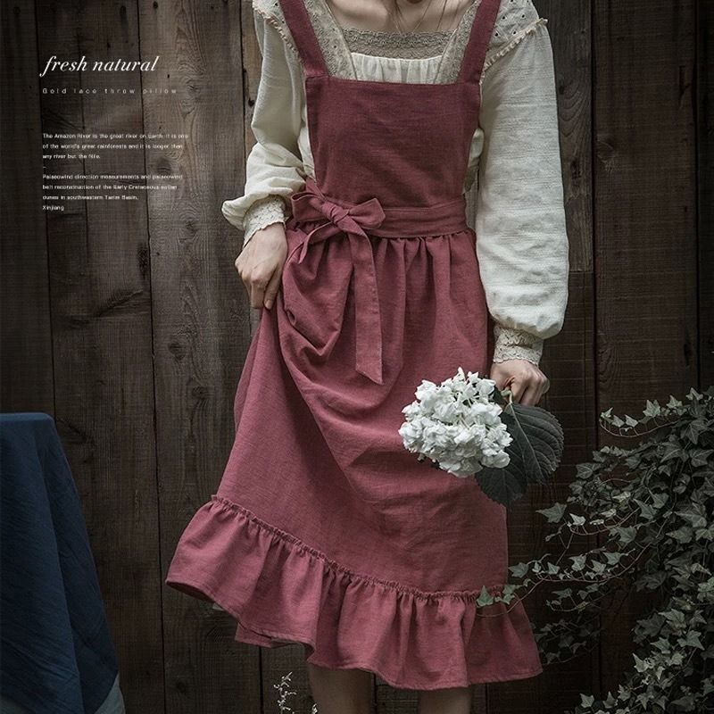 Garden Apron, Burgundy, front view