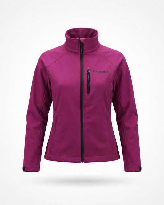 ContendHer Softshell Jacket in berry, front view